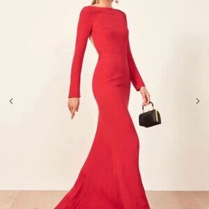 NWT Reformation Artemis Maxi Dress Cherry Red Backless Long Sleeve Floor Length